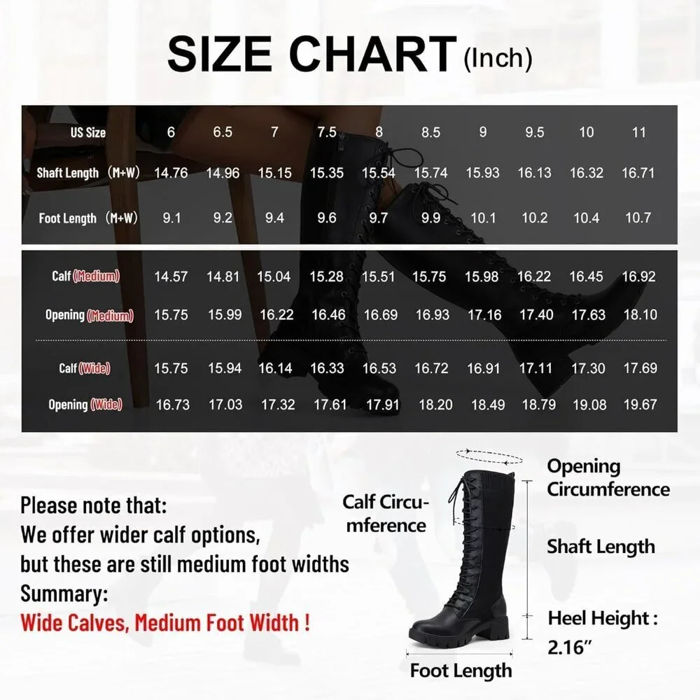 Women's Black 953 Chunky Platform Heel Lace Gothic Knee High Combat Boots